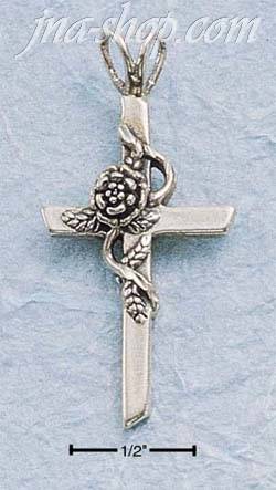 Sterling Silver CROSS W/ SINGLE WRAPPED ROSE CHARM - Click Image to Close