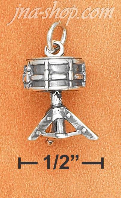 Sterling Silver 3D ANTIQUED SINGLE DRUM ON STAND CHARM - Click Image to Close
