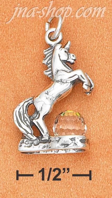 Sterling Silver 3D UNICORN W/ CLEAR CRYSTAL BALL CHARM - Click Image to Close