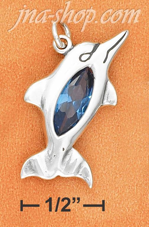 Sterling Silver DOLPHIN CHARM W/ BLUE CZ - Click Image to Close