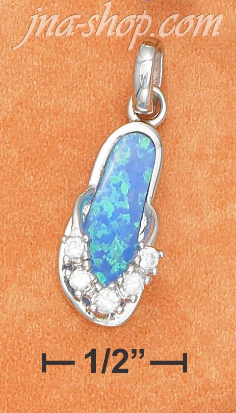 Sterling Silver SYNTHETIC BLUE OPAL FLIP FLOP CHARM W/ CZ STRAP - Click Image to Close