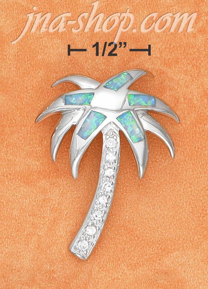 Sterling Silver 1.5" BLUE OPAL PALM TREE WITH CZ TRUNK PENDANT - Click Image to Close