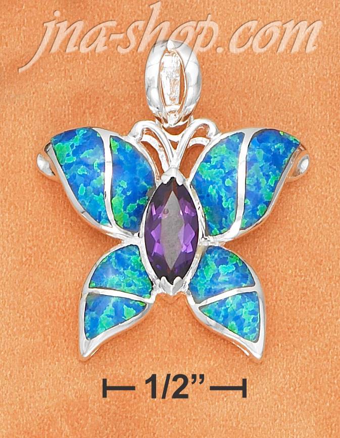 Sterling Silver 1" SYNTHETIC BLUE OPAL BUTTERFLY W/SYNTHETIC AME - Click Image to Close