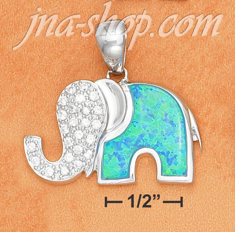 Sterling Silver 1.25" WIDE SYNTHETIC BLUE OPAL & PAVE CZ ELEPHAN - Click Image to Close