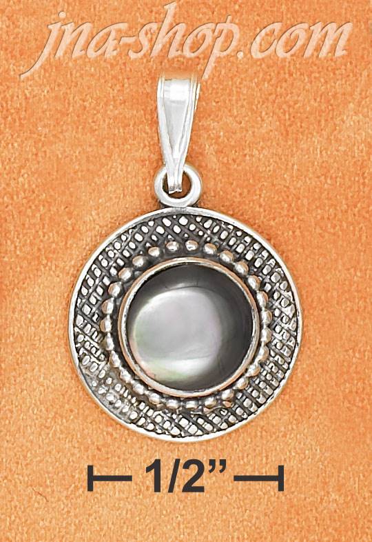 Sterling Silver 9MM ROUND GRAY SHELL WITH FINE BEADED BORDER PEN - Click Image to Close