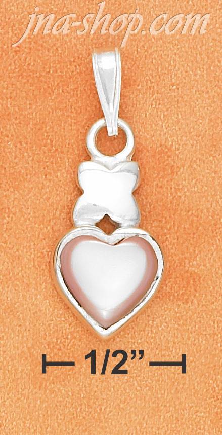 Sterling Silver 8MM PINK MOTHER OF PEARL HEART & KISS PENDANT - Click Image to Close