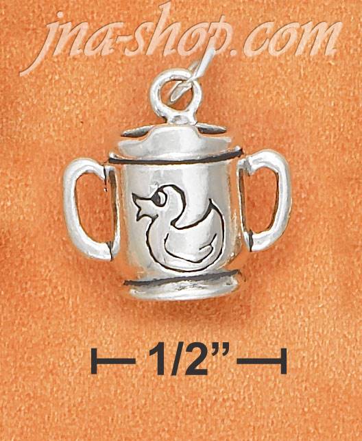 Sterling Silver DOUBLE HANDLE SIPPY CUP CHARM W/ DUCKIE - Click Image to Close