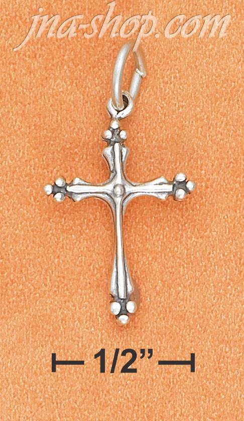 Sterling Silver ANTIQUED LIGHTWEIGHT FANCY CROSS CHARM W/ 3 RAIS - Click Image to Close