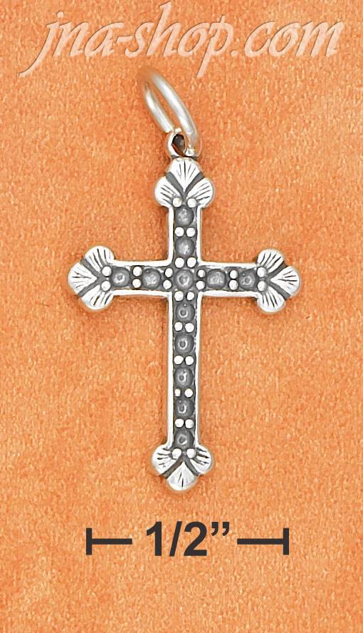 Sterling Silver ANTIQUED DIMPLED DOTTED CROSS WITH FLOWER PETAL - Click Image to Close