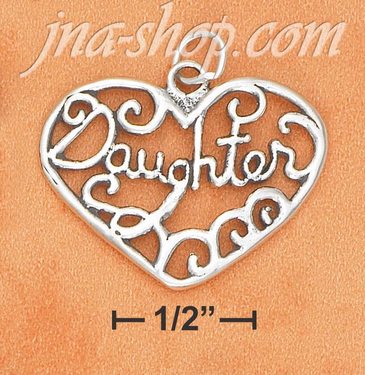 Sterling Silver "DAUGHTER" OPEN FILIGREE HEART CHARM - Click Image to Close