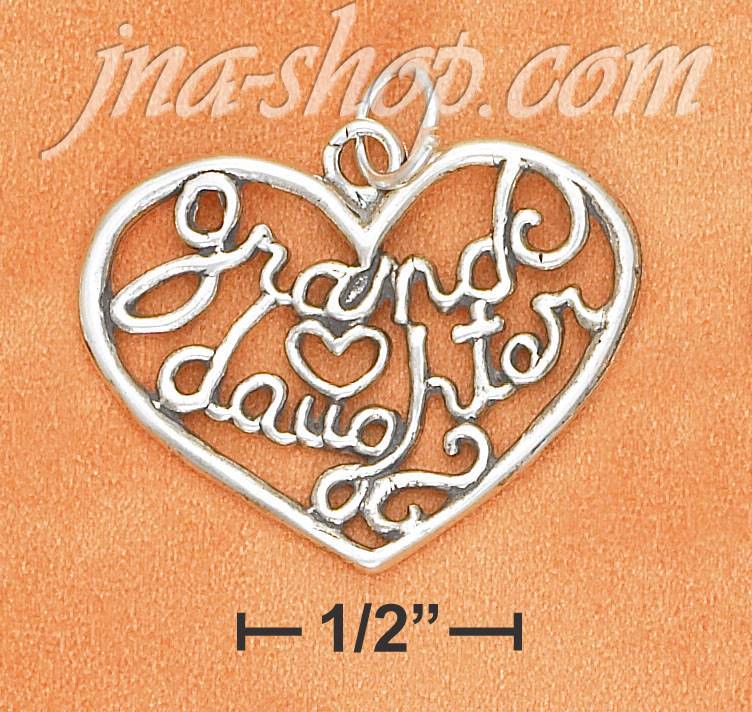 Sterling Silver "GRANDDAUGHTER" OPEN FILIGREE HEART CHARM - Click Image to Close
