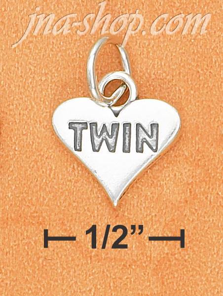 Sterling Silver "TWIN" ON FLAT HIGH POLISH HEART CHARM - Click Image to Close