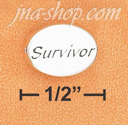Sterling Silver 2 SIDED HIGH POLISH OVAL "SURVIVOR" MESSAGE BEAD - Click Image to Close