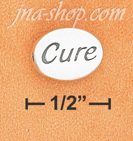Sterling Silver 2 SIDED HIGH POLISH OVAL "CURE" MESSAGE BEAD W/ - Click Image to Close