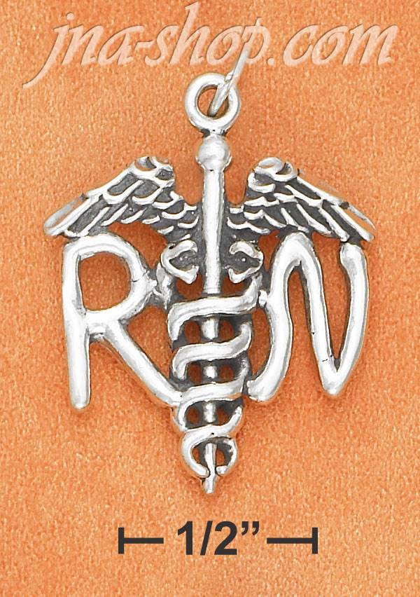 Sterling Silver 1" ANTIQUED "RN" WITH CADUCEUS CHARM - Click Image to Close
