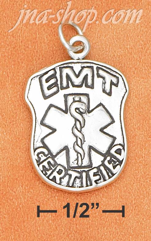 Sterling Silver ANTIQUED "EMT CERTIFIED" BADGE CHARM - Click Image to Close