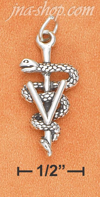 Sterling Silver ANTIQUED VETERINARY SYMBOL CHARM W/ "V" AND WRAP - Click Image to Close