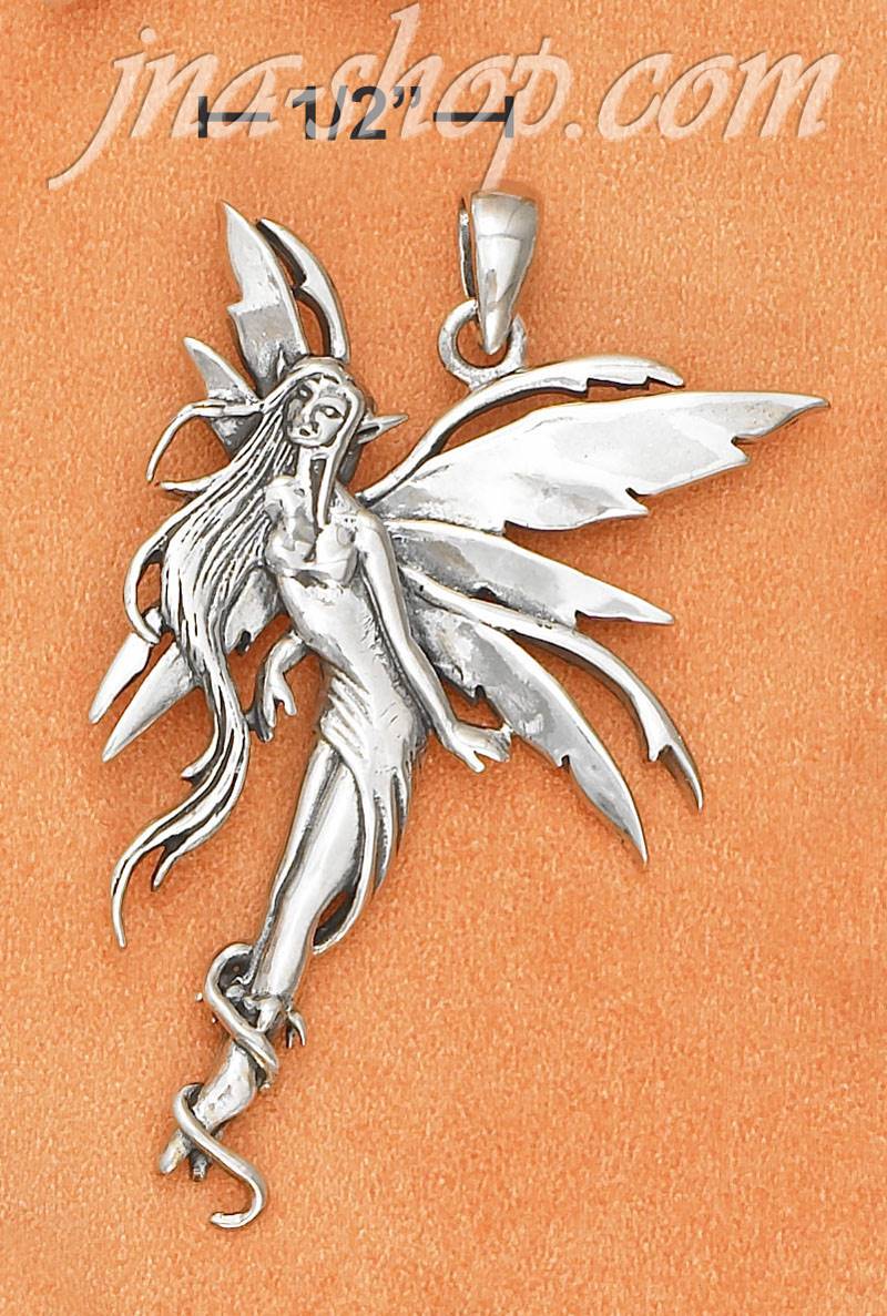 Sterling Silver LARGE 1 3/4" ANTIQUED FLOATING FAIRY PENDANT (NI - Click Image to Close