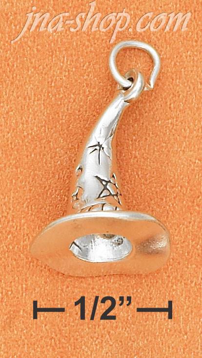 Sterling Silver HIGH POLISH WIZARD HAT CHARM W/ ANTIQUE ACCENTS - Click Image to Close