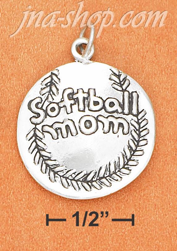 Sterling Silver SLIGHTLY DOMED "SOFTBALL MOM" CHARM - Click Image to Close