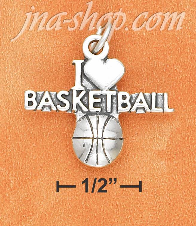 Sterling Silver ANTIQUED "I HEART BASKETBALL" WITH BASKETBALL CH - Click Image to Close
