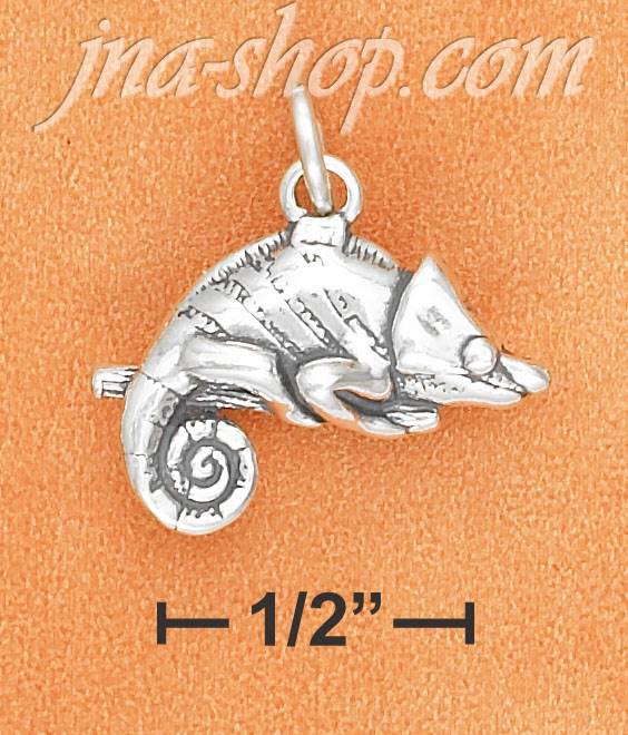 Sterling Silver 3D ANTIQUED CHAMELEON CHARM WITH CURLED TAIL - Click Image to Close