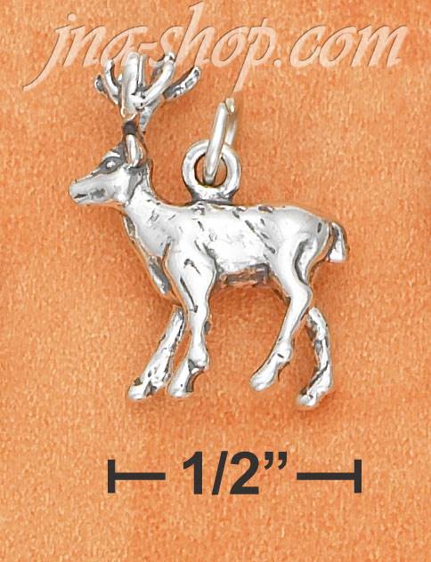 Sterling Silver ANTIQUED 3D DEER CHARM WITH FULL RACK - Click Image to Close