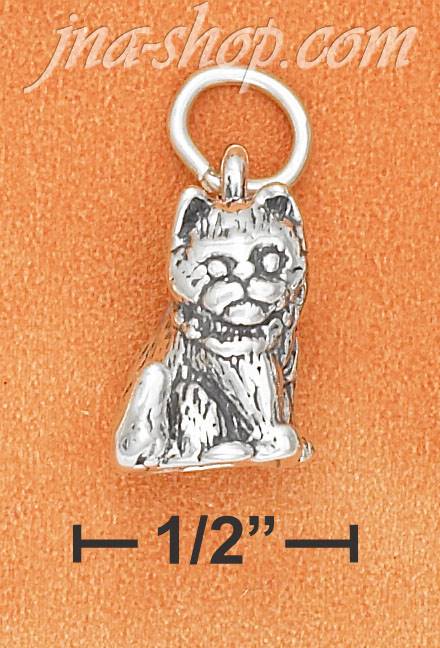 Sterling Silver 3D ANTIQUED SITTING KITTEN CHARM - Click Image to Close