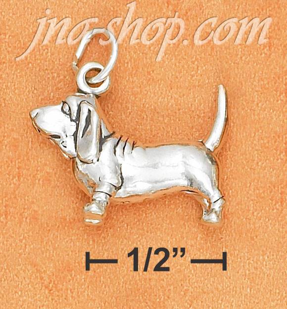 Sterling Silver 3D ANTIQUED BASSET HOUND CHARM - Click Image to Close