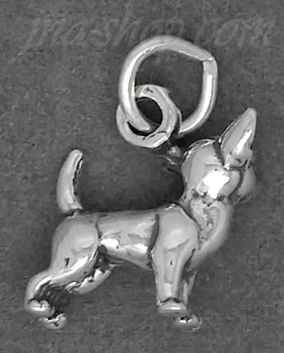 Sterling Silver Small 3D Chihuahua Dog Charm Pendant - Click Image to Close