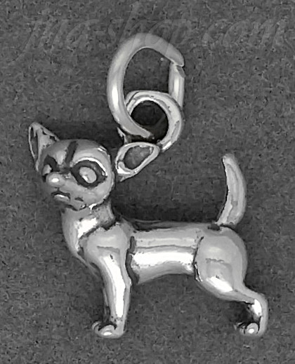 Sterling Silver Small 3D Chihuahua Dog Charm Pendant - Click Image to Close