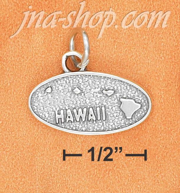 Sterling Silver OVAL ANTIQUED "HAWAII" MAP CHARM - Click Image to Close