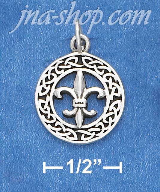 Sterling Silver ANTIQUED 15MM ROUND CELTIC WREATH CHARM WITH FLE - Click Image to Close