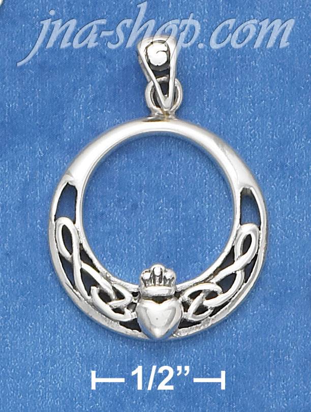 Sterling Silver ANTIQUED 15MM ROUND CROWNED HEART & CELTIC KNOTS - Click Image to Close