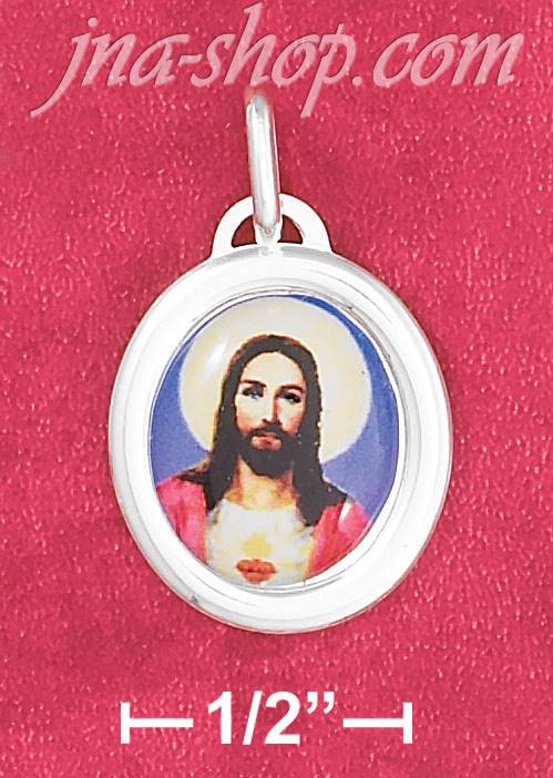 Sterling Silver 16MM HP COLORED JESUS OVAL PENDANT W/ CLEAR EXTE - Click Image to Close