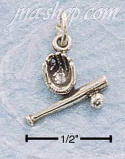 Sterling Silver ANTIQUED BASEBALL GLOVE, BAT, & BALL CHARM - Click Image to Close