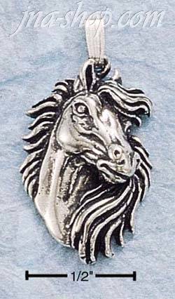 Sterling Silver HORSE HEAD W/ FLOWING MANE CHARM - Click Image to Close