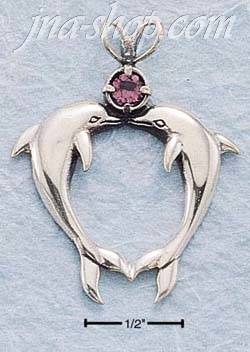 Sterling Silver KISSING DOLPHINS W/ AMETHYST CHARM - Click Image to Close