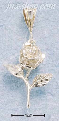 Sterling Silver LARGE DC ROSE W/ STEM CHARM - Click Image to Close