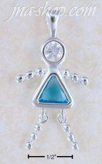 Sterling Silver DECEMBER BEAD GIRL CHARM W/ BLUE CZ - Click Image to Close