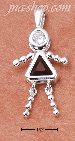 Sterling Silver JANUARY BEAD GIRL CHARM W/ ORANGE/RED CZ - Click Image to Close