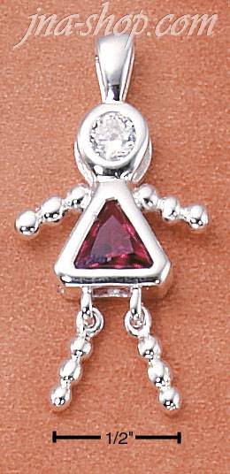 Sterling Silver JULY BEAD GIRL CHARM W/ RED CZ - Click Image to Close