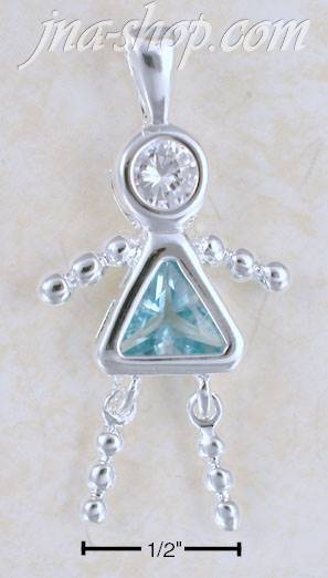 Sterling Silver MARCH BEAD GIRL CHARM W/ LIGHT BLUE CZ - Click Image to Close