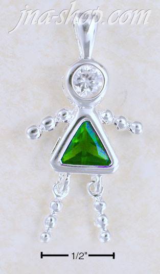 Sterling Silver MAY BEAD GIRL CHARM W/ DARK GREEN CZ - Click Image to Close