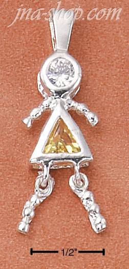 Sterling Silver NOVEMBER BEAD GIRL CHARM W/ YELLOW CZ - Click Image to Close