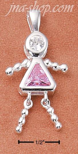 Sterling Silver OCTOBER BEAD GIRL CHARM W/ PINK CZ - Click Image to Close