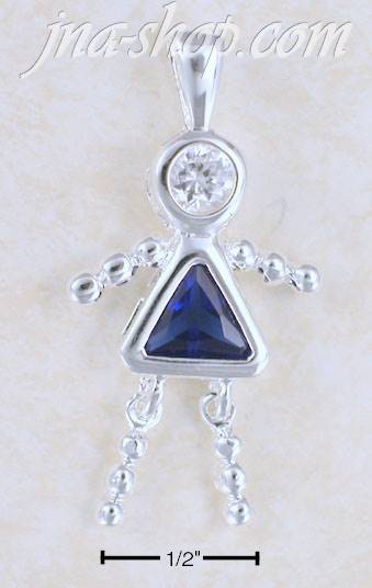 Sterling Silver SEPTEMBER BEAD GIRL CHARM W/ DARK BLUE CZ - Click Image to Close