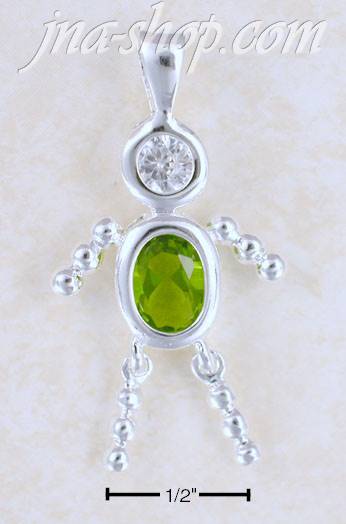 Sterling Silver AUGUST BEAD BOY CHARM W/ LIGHT GREEN CZ - Click Image to Close