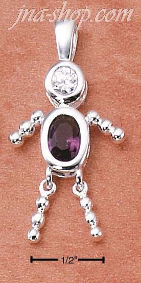 Sterling Silver FEBRUARY BEAD BOY CHARM W/ PURPLE CZ - Click Image to Close
