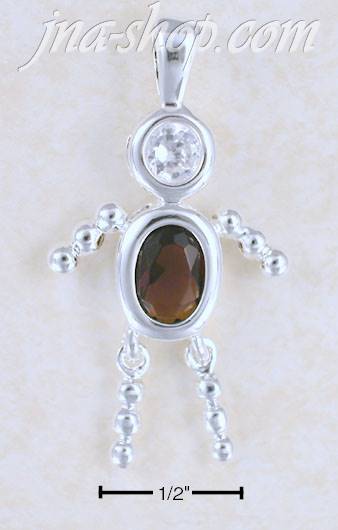 Sterling Silver JANUARY BEAD BOY CHARM W/ ORANGE/RED CZ - Click Image to Close
